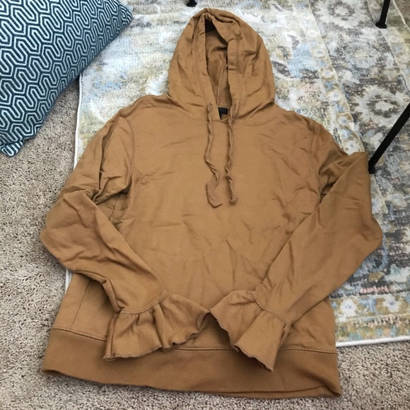 J.crew tan ruffled hoodie / sweatshirt, medium - Picture 2 of 5